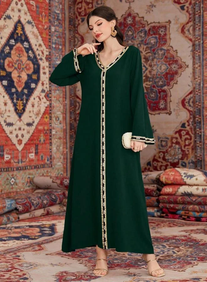 Take Two Women Dark Green Embroidered A-Line Jalabiya